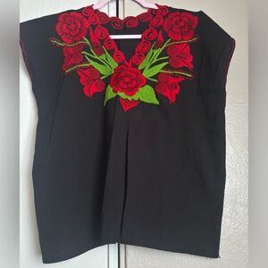 Embroidered Black and Red Women's Top